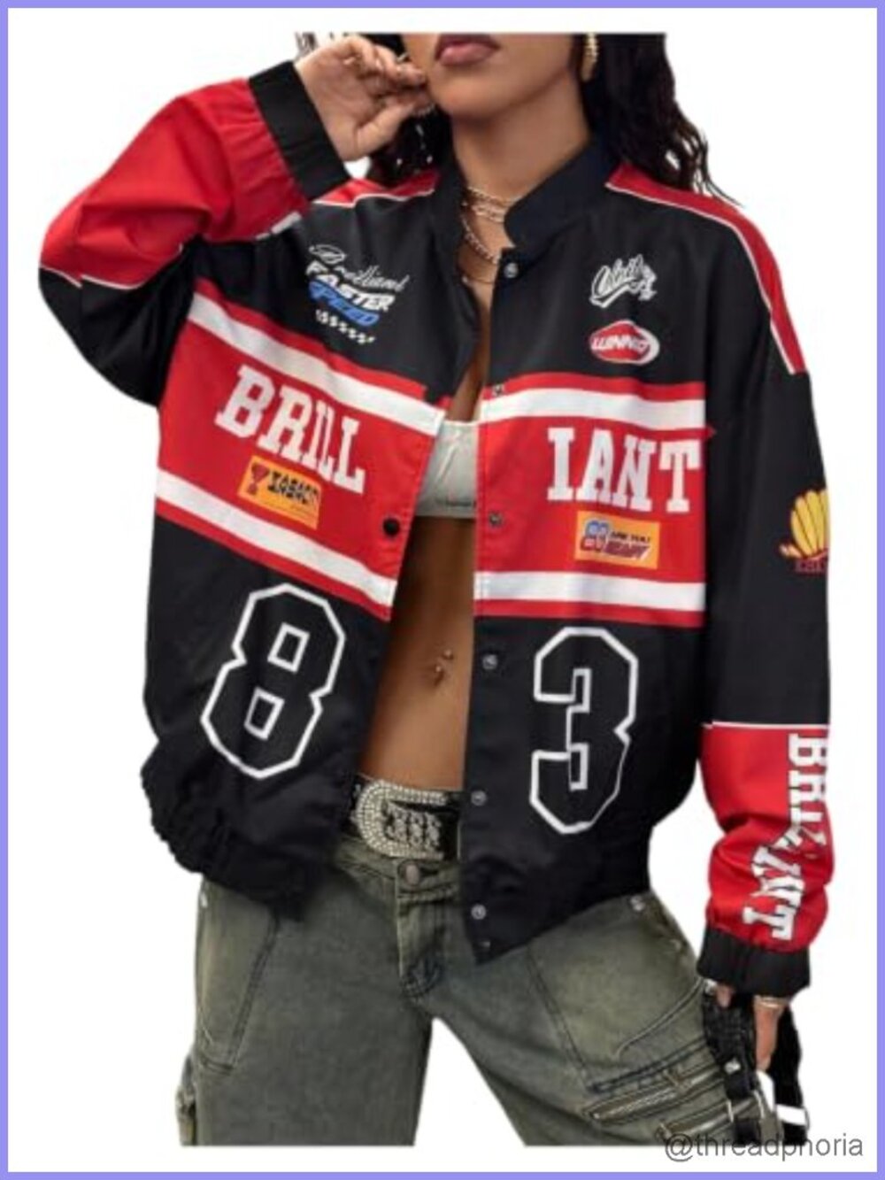 Women's Race Car Varsity Bomber Jacket Letterman Oversized Polyester